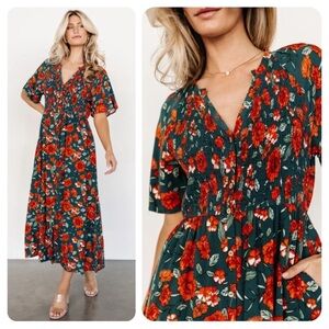 Baltic Born Botega Green Red Floral Midi Dress size 1XL